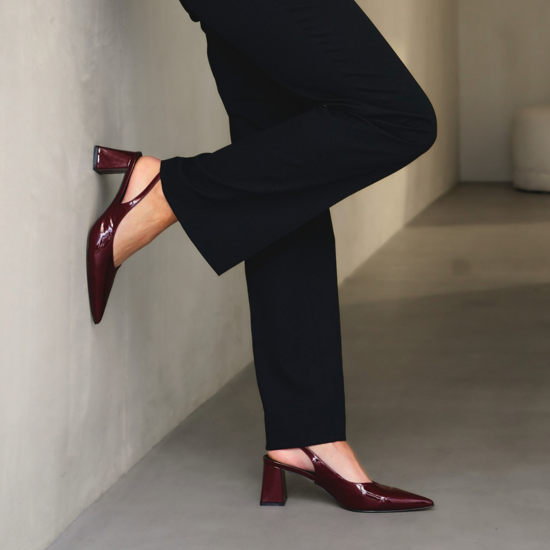Wine Patent Coloured Slingback Block Heels