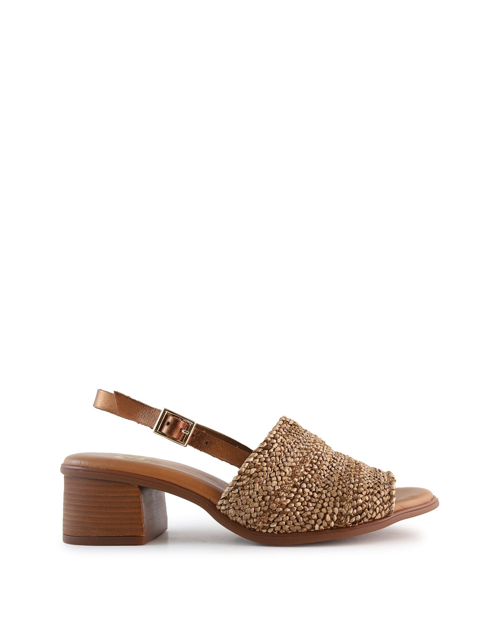 Raffia Mid Heel Sandal  - Tan