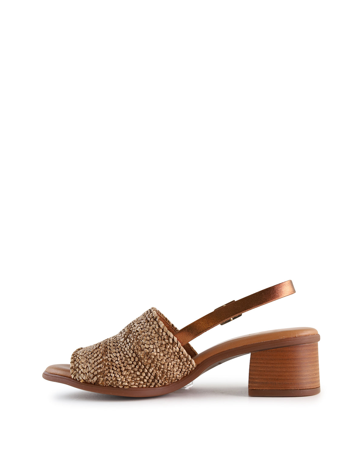 Raffia Mid Heel Sandal  - Tan