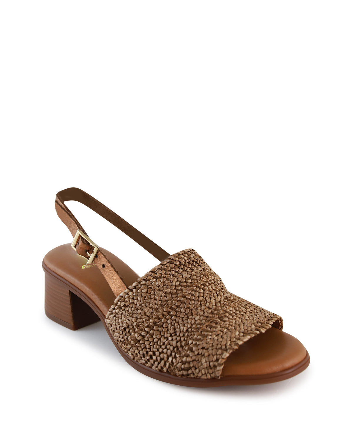 Raffia Mid Heel Sandal  - Tan
