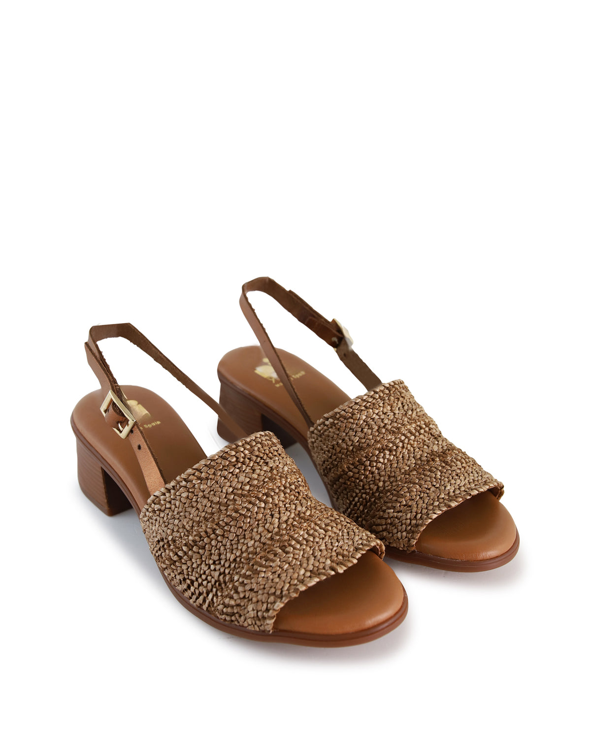 Raffia Mid Heel Sandal  - Tan